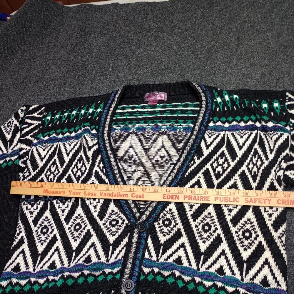 Vintage CONCRETE MIX Cardigan Sweater Adult Large Fair Isle Deep Plunge V Neck - Picture 5 of 6